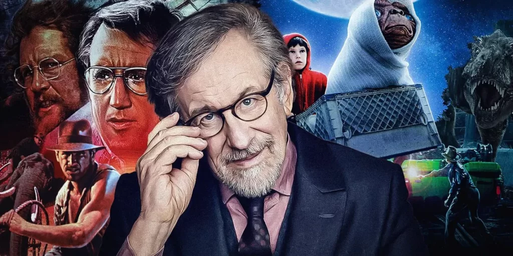 Photo of Steven Spielberg with his Iconic Films